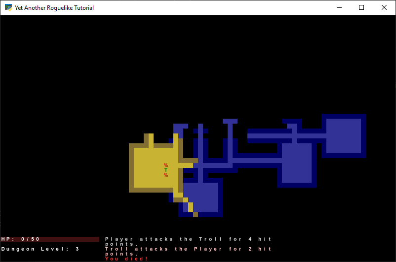 Screenshot of the death of the hero to a troll.