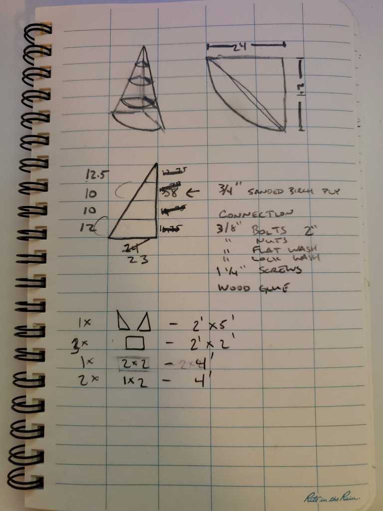 A notebook of the tree's dimensions. 
