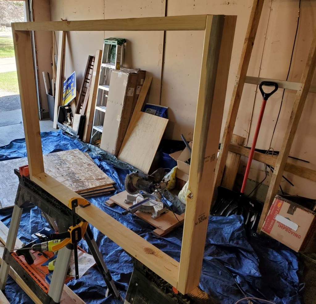 Wooden rectangle frame made with pocket hole screws.